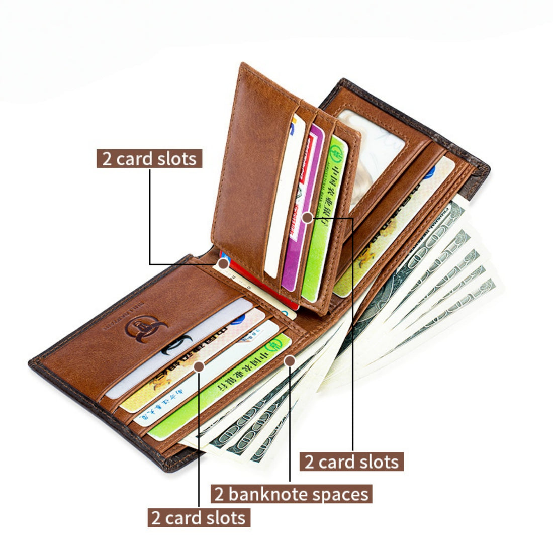 Leather Wallet for Men RFID Blocking Slim Bifold Wallet with 2 ID Windows