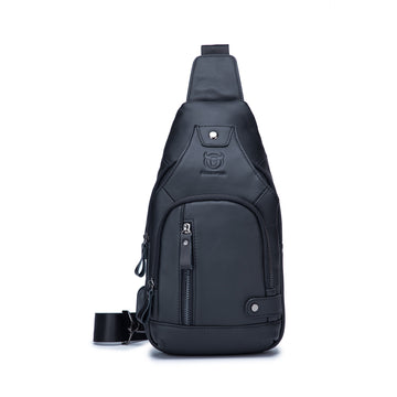 Men's Genuine Leather Chest Bag with USB Port
