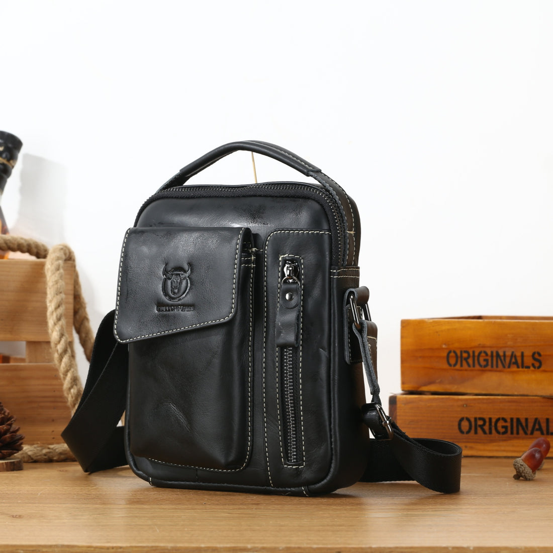 Leather Men Small Shoulder Crossbody Bag
