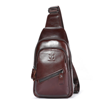 Men’s Vintage Leather Chest Bag with USB Charging Port