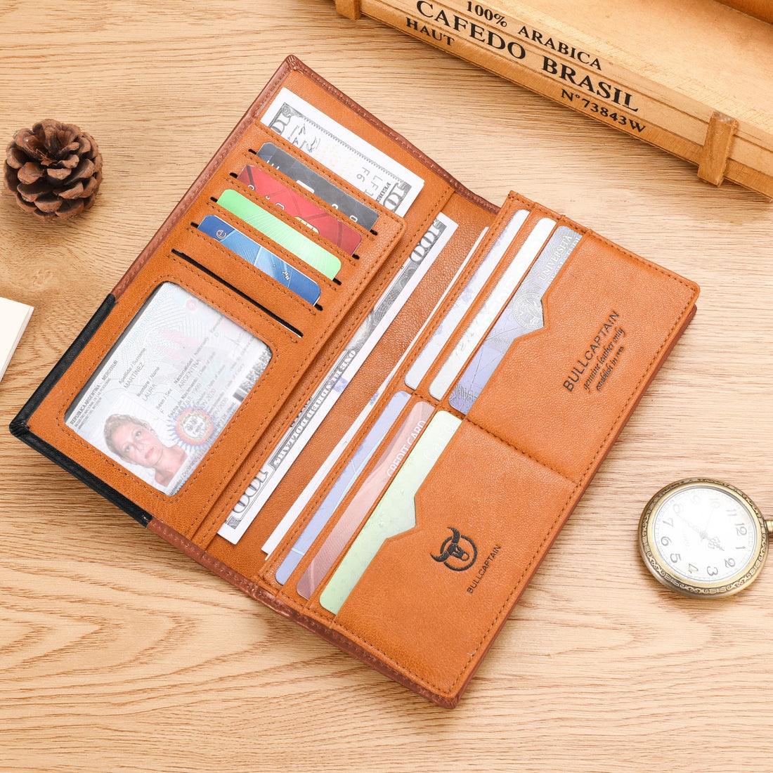 Men's Genuine Leather Bifold Wallet with Coin Pocket