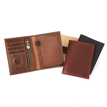 Genuine Leather Passport Holder with AirTag Hidden