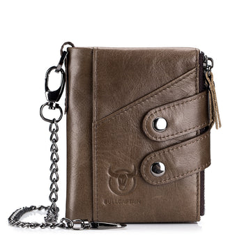 RFID Blocking Leather Bifold Wallet with Chain