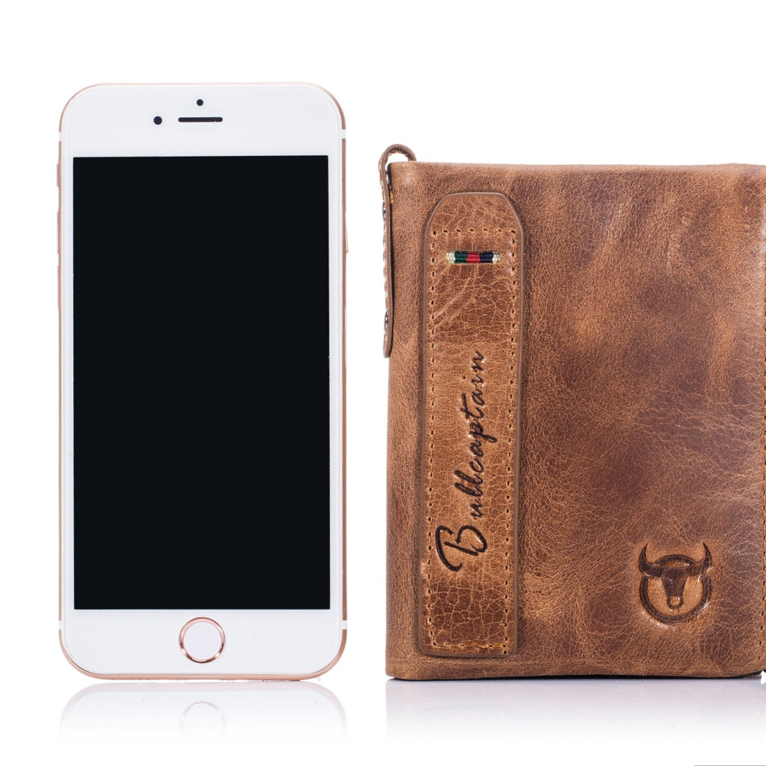 Men’s Leather RFID Bifold Wallet with Double Zipper Purse